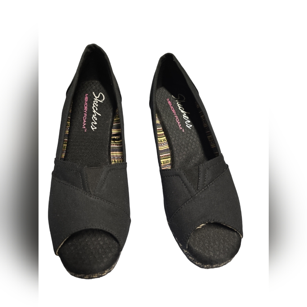 Womens Skechers Platform Open-Toe Wedge Shoes Black